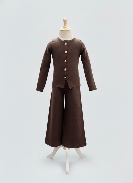 Ensemble deux pièces avec boutons dorés - marron