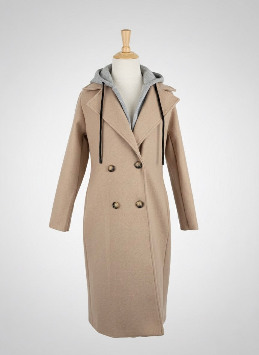 Manteau long beige avec capuche