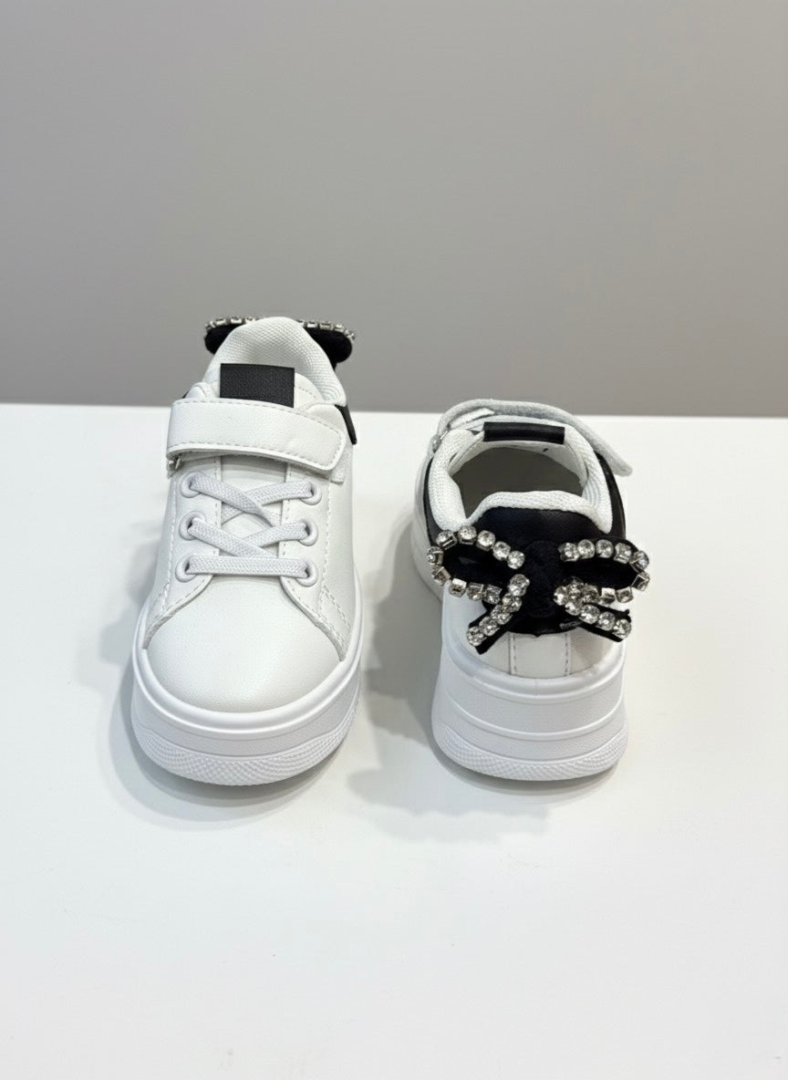 Baskets blanches avec nœud strass