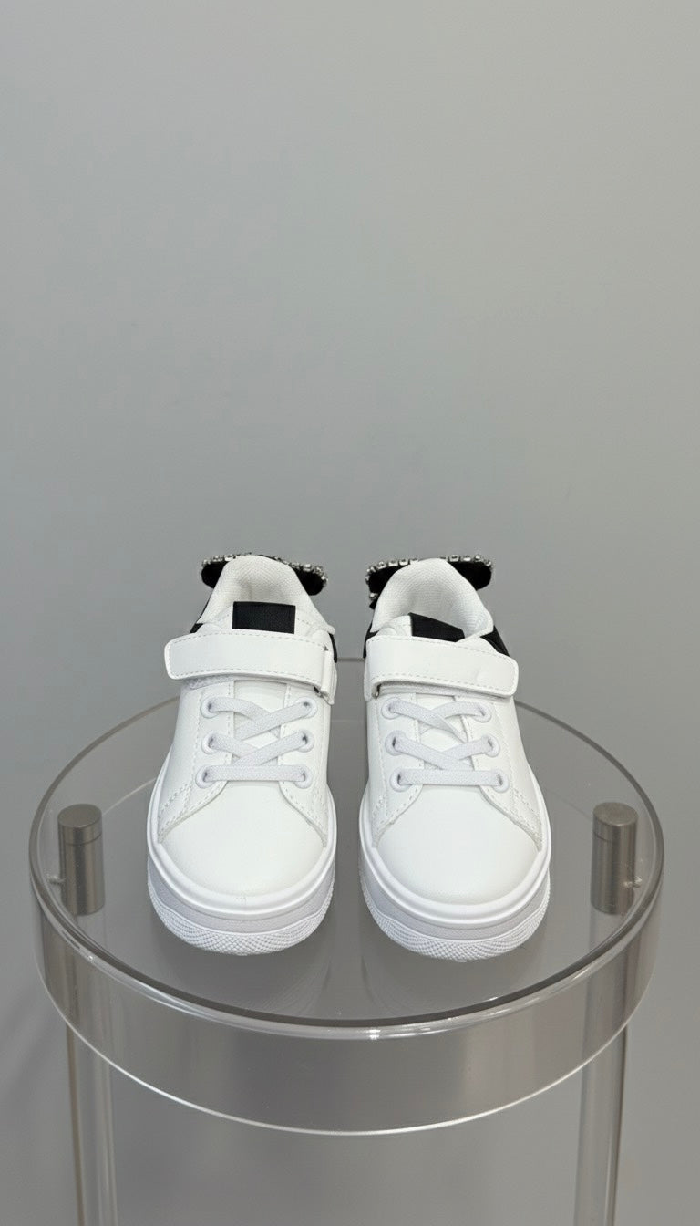 Baskets blanches avec nœud strass