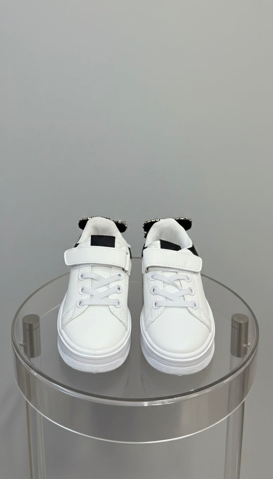Baskets blanches avec nœud strass
